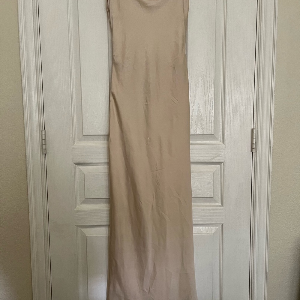 Champagne midi dress.